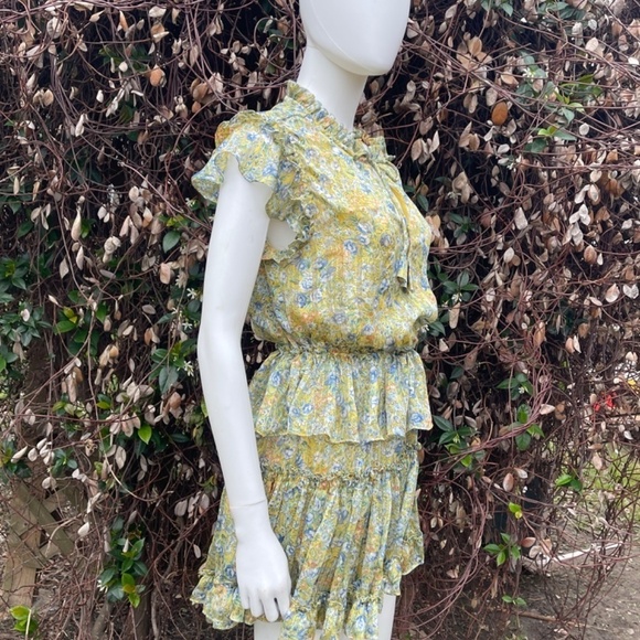 💋RESET Floral Print Ruffle Short Sleeve Layered Skirt Mini Dress - Picture 2 of 8